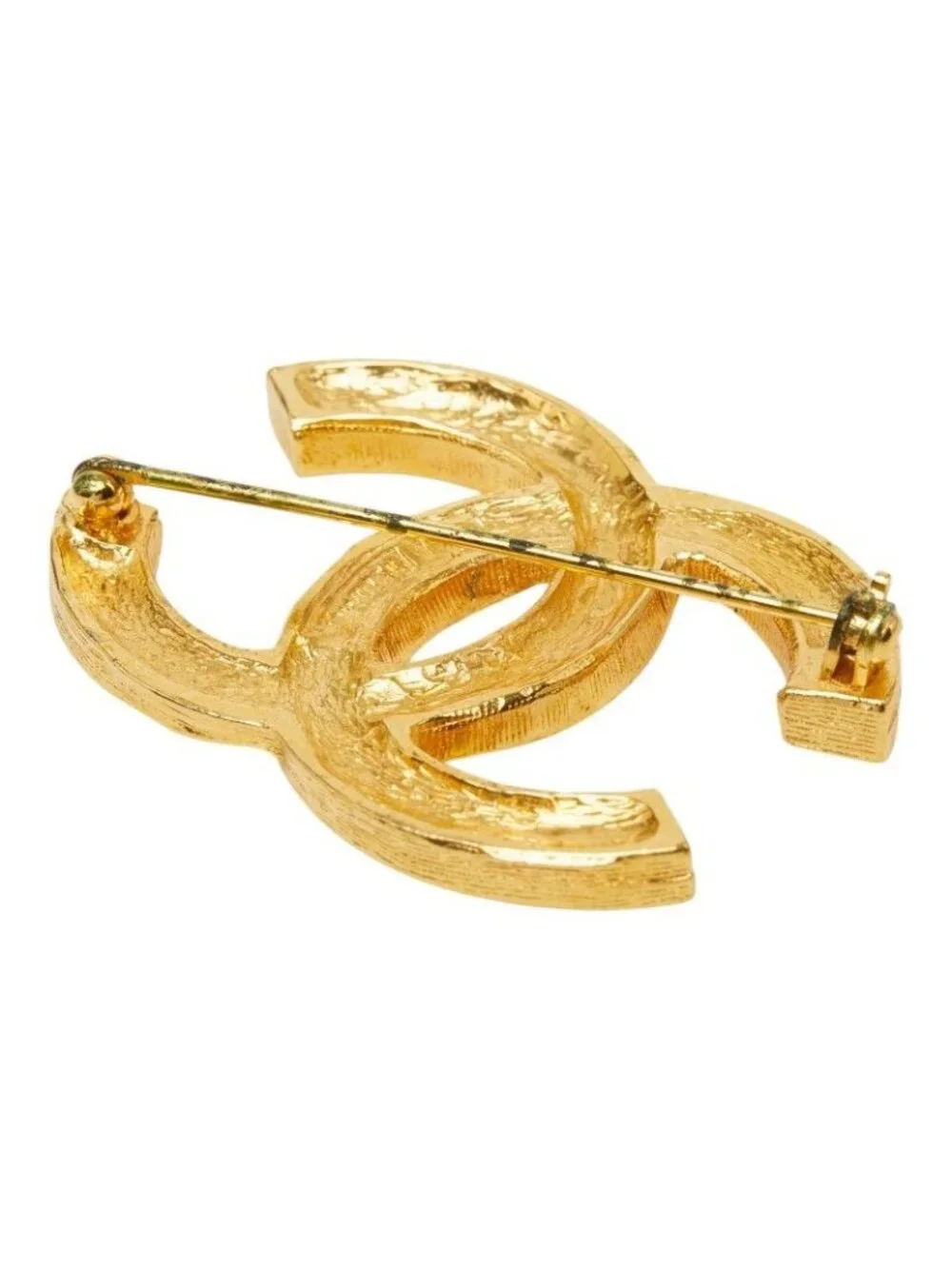 Chanel CC Logo Brooch Gold Plated Rhinestone